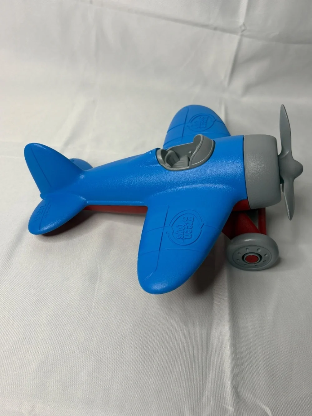 Green Toys 9” Blue Airplane with Propeller Wheels 100% Recycled Plastic Toy USA